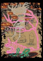 a drawing of a guy riding another guy